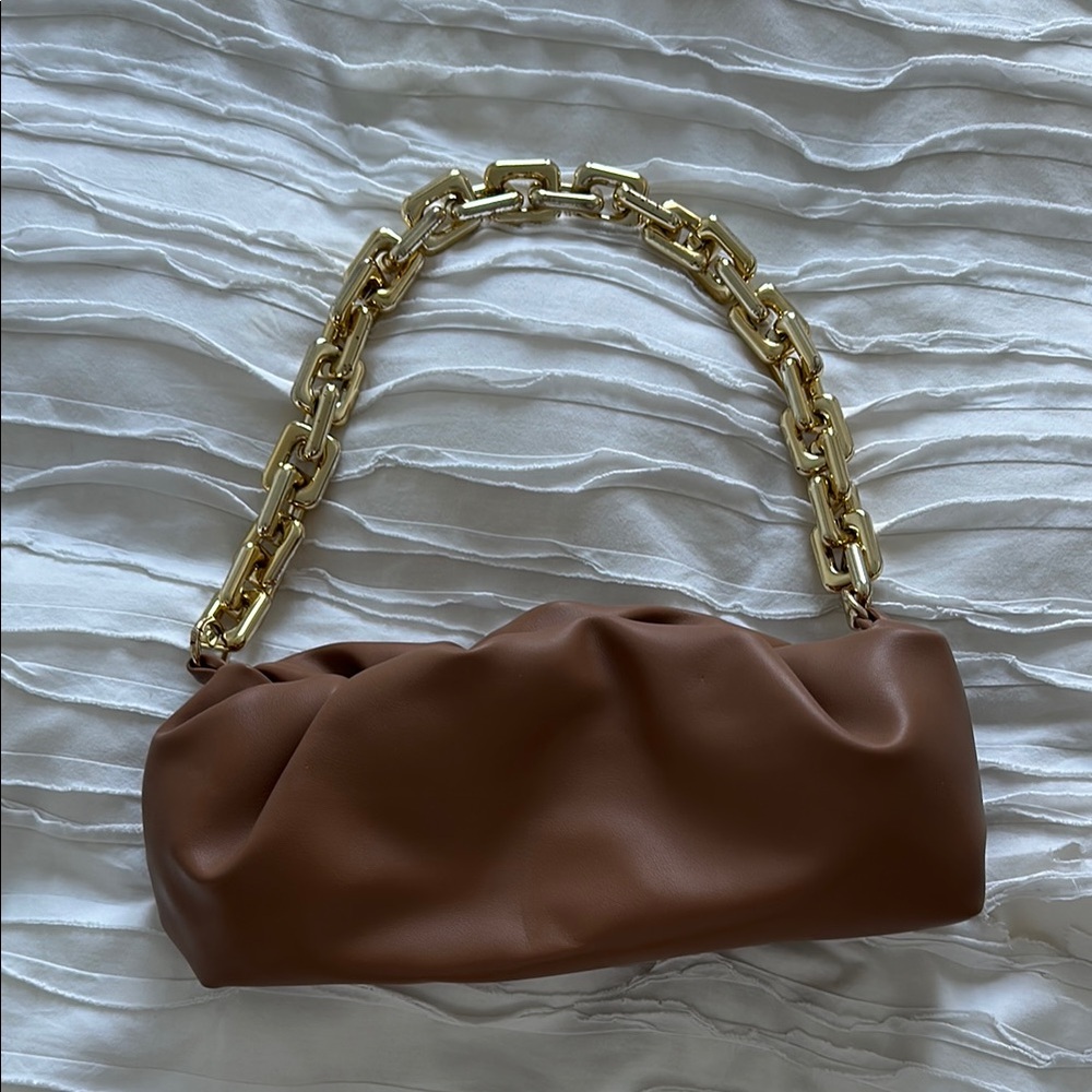 Brown Leather Chain Handle Bag